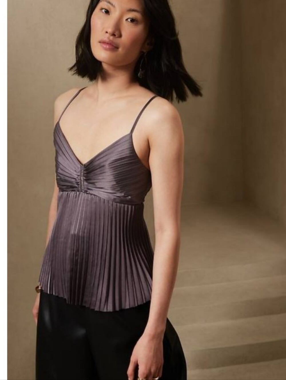 Banana Republic Pleated Satin V-Neck Cami - Mauve